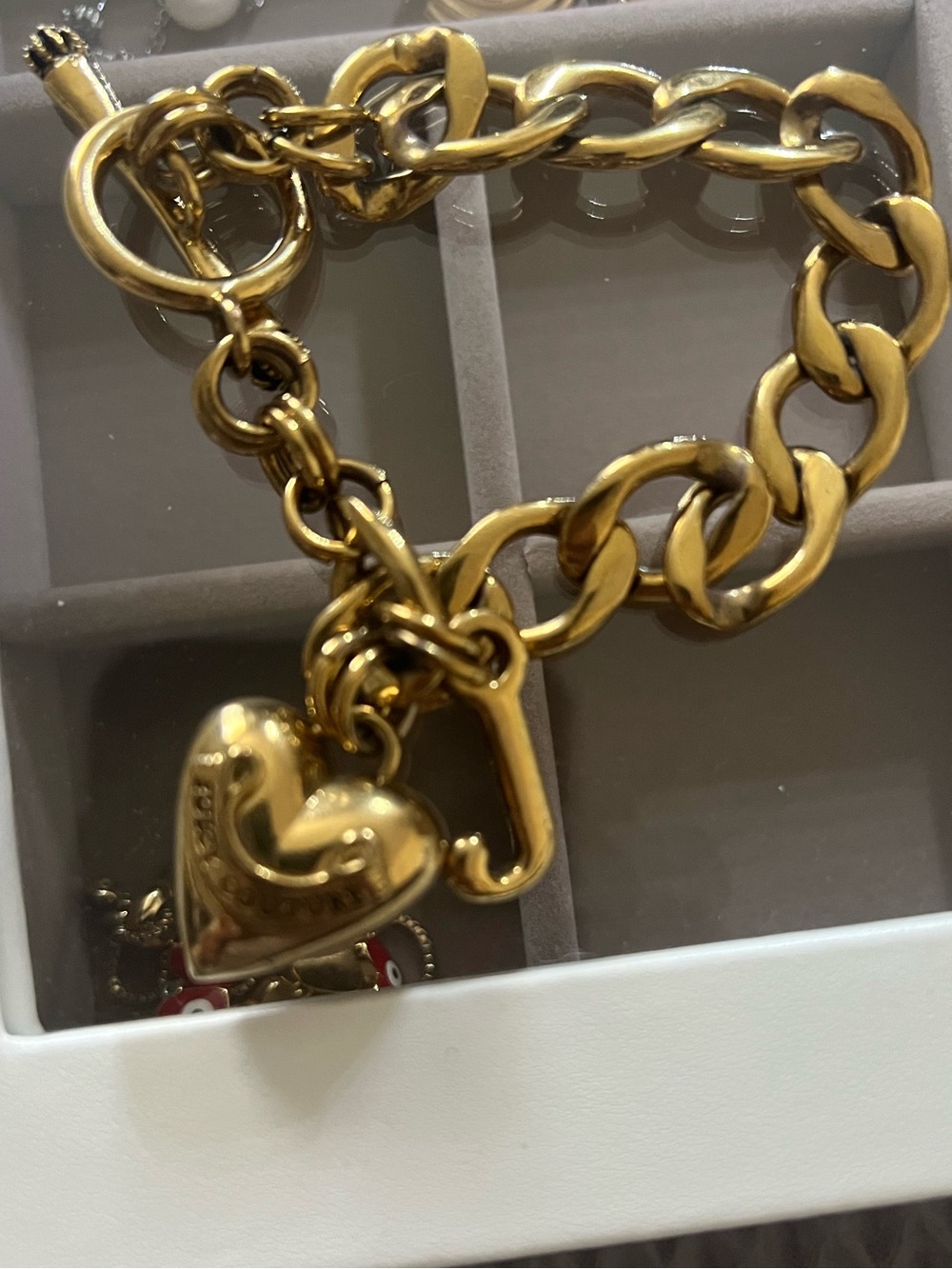 Vintage Juicy Couture Gold Tone Charm Bracelet Y2K Toggle